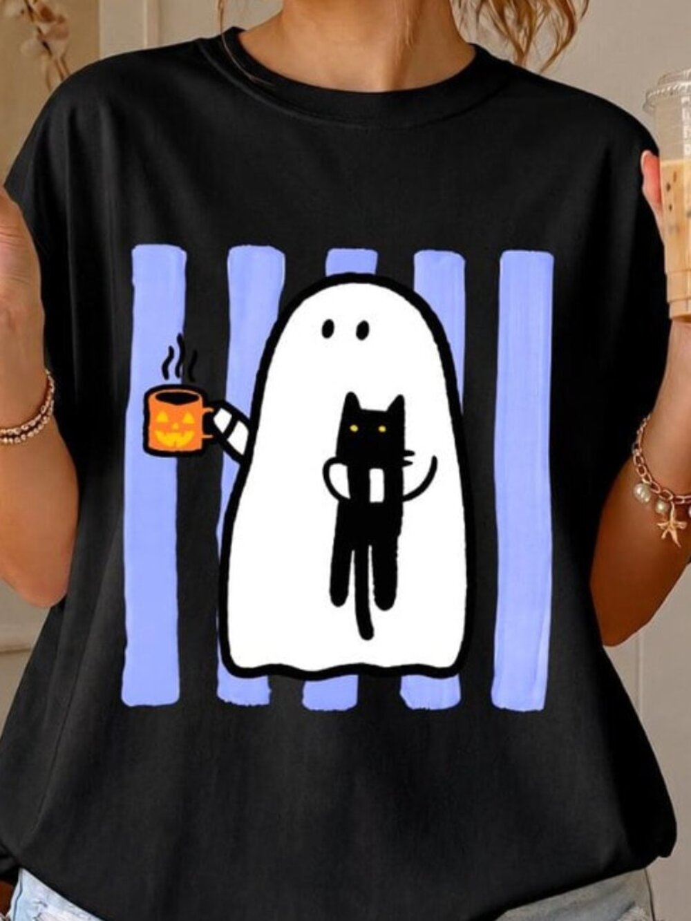 Cute Halloween Ghost Shirt, Funny Spooky Coffee Lover Tee, Autumn Shirt